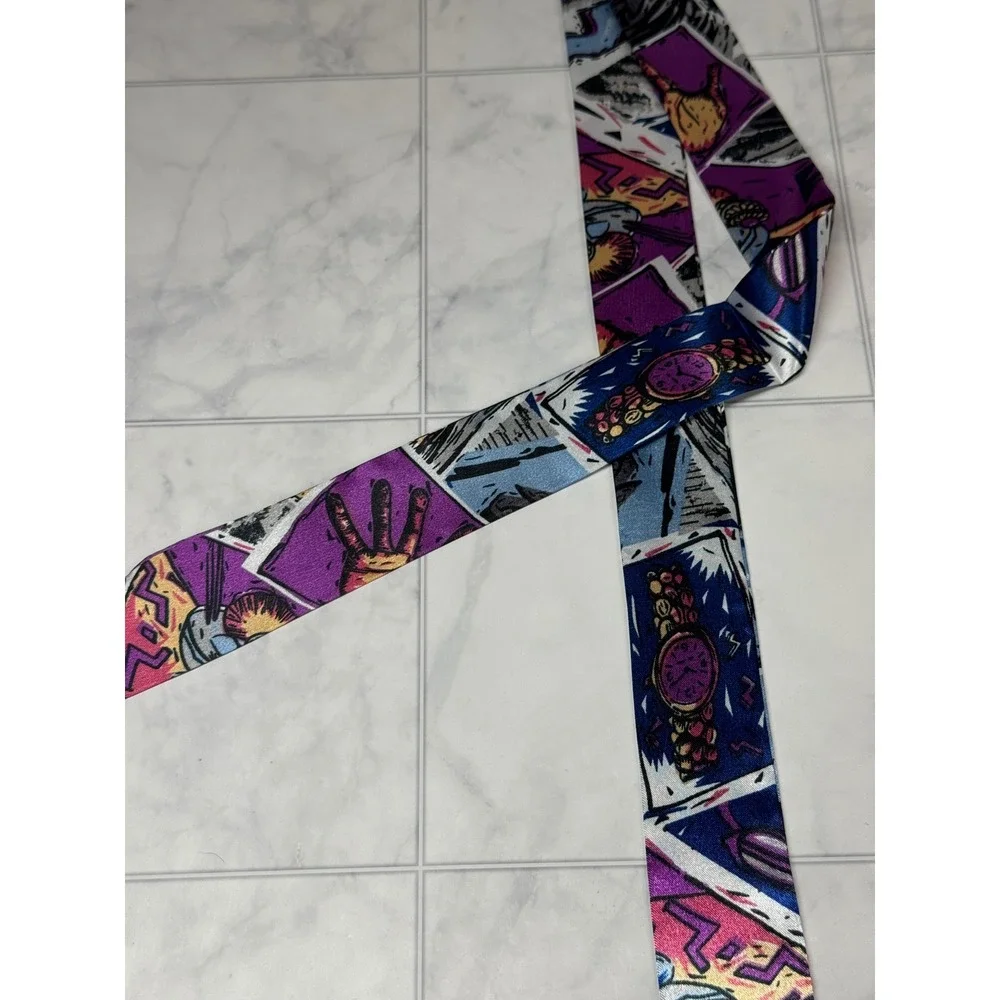 Women Comic Book Pop Art Twilly Scarf Purple Blue Graphic Skinny Scarf